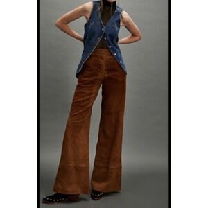 Free‎ People Understated Leather Suede Dream Pants Size 2 Wide Leg Brown